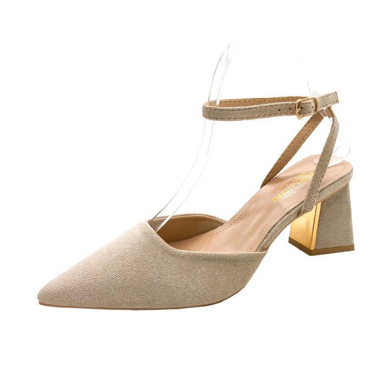 

Французские высококлассные сандалии с сумкой на каблуке, женские летние 2025, новые, на высоком каблуке, фея с юбкой, с толстым каблуком, одинарные туфли 40 телесный