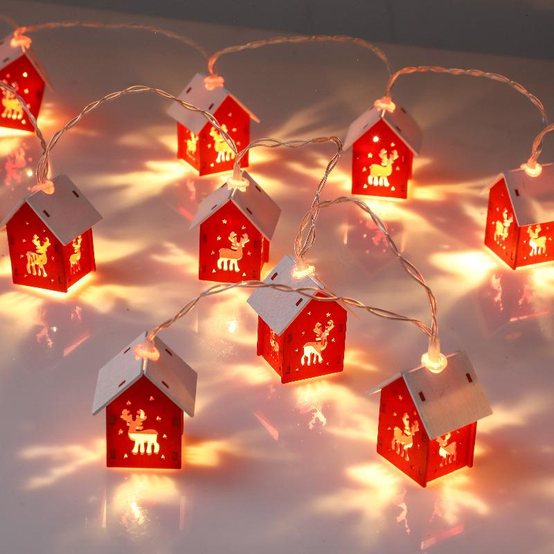 Wooden Christmas House LED String Lights - Colorful, Glowing Decor for Room and Bedroom