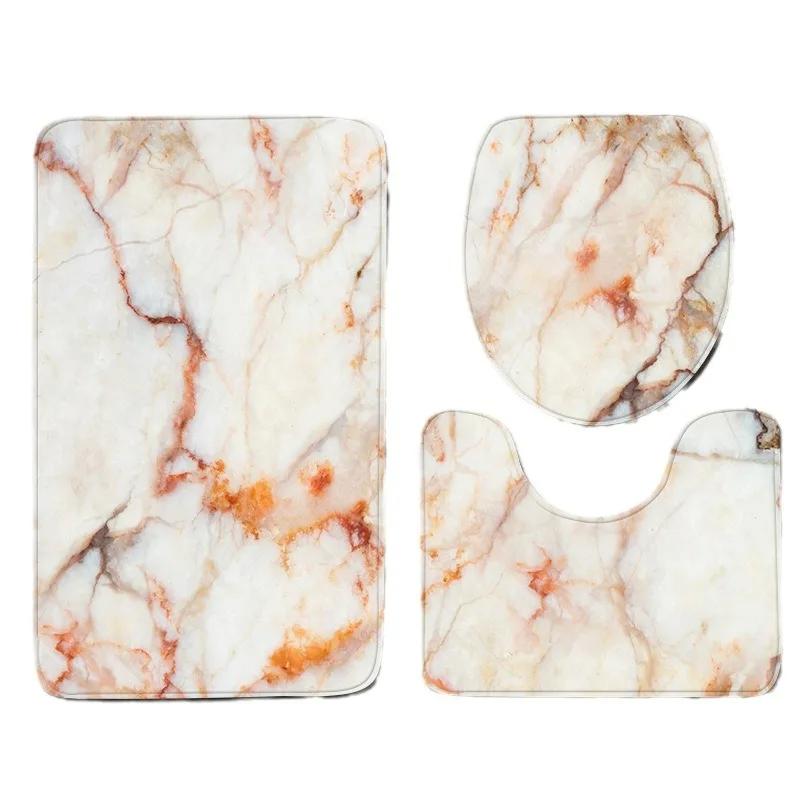 3-piece set Marble Pattern Bath Mats Anti Slip Bathroom Mat Set Washable Toilet Seat Lid Cover Pedestal Rug Set Home Decor