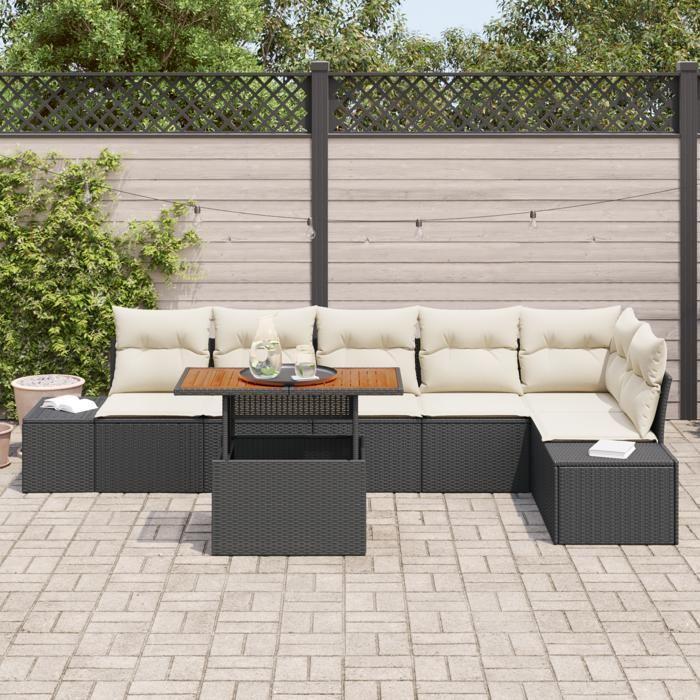 VidaXL Ensemble de canapé de jardin 7 pièces avec coussins Noir Poly Rotin 3358707