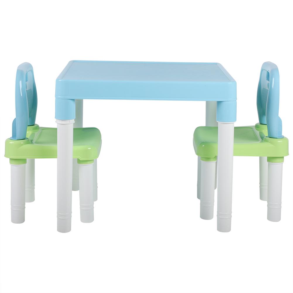 Childrens Kids Plastic Table Chair Set Lrning Studying Desk for Home Kindergarten Blue Green
