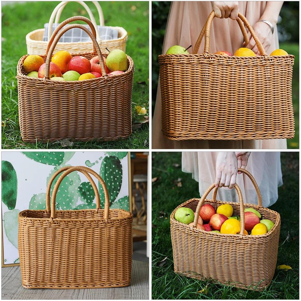 Korb Gewebt Weide Aufbewahrungskörbe Tasche Picknick Rattan Blume Strand Mit Griff Stroh Markt Obst Tragetasche Für Geschenk Hand Einkaufen
