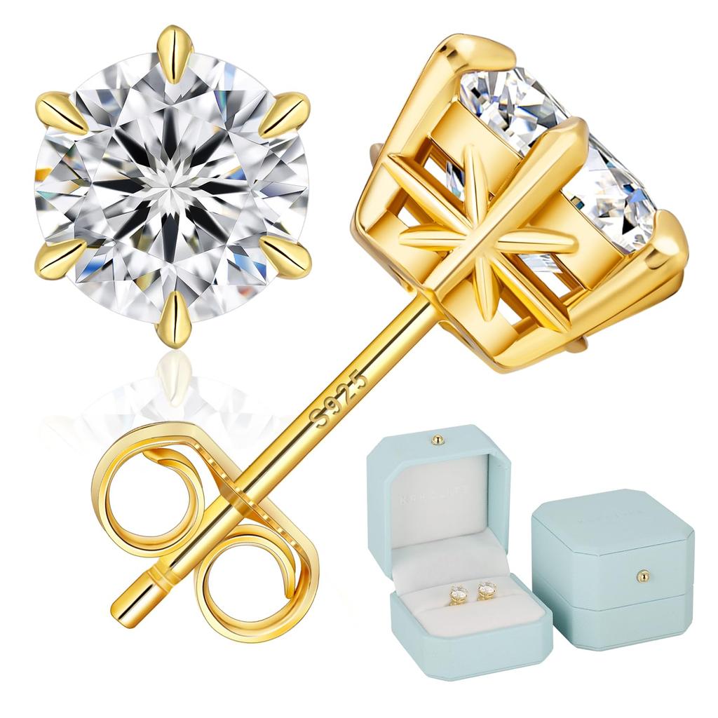 KRKCLIFE 6 Diamond Moissanite for Men and Diamond 925 Hypoallergenic To 1 Stud Sparkling Binaural Total Carat Silver Gold Earrings, Moissanite,