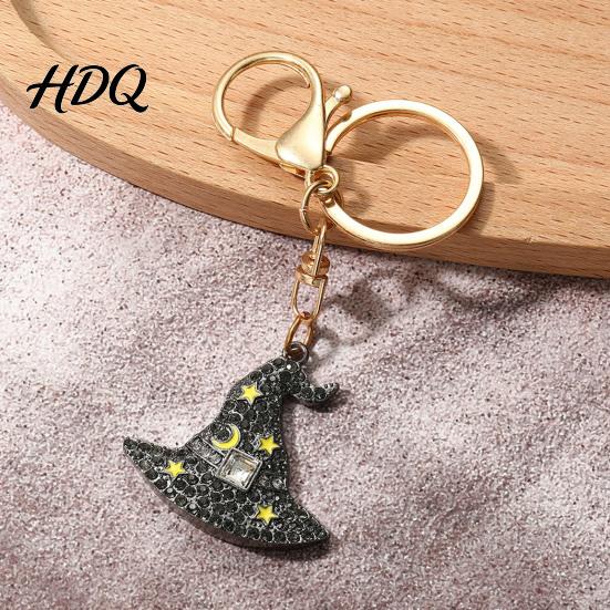 Halloween Pumpkin Keychain Rhinestone Keychain Ghost Witch Hat Spider Web Cat Bag Charm Car Key Ring for Handbags Backpacks Decoration Metal