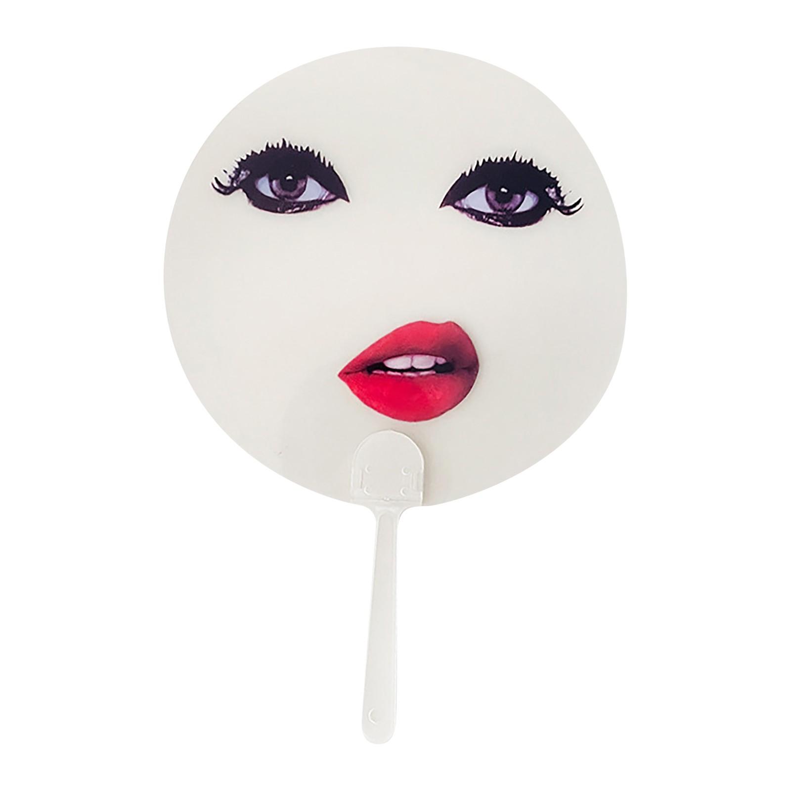 

Забавный веер с принтом красных губ, абстрактная подставка, прозрачный ручной маленький круглый веер One Size