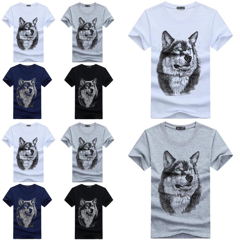 Premium Quality Men Wolf Print Round Neck Short Sleeve T-shirt For Casual Comfort