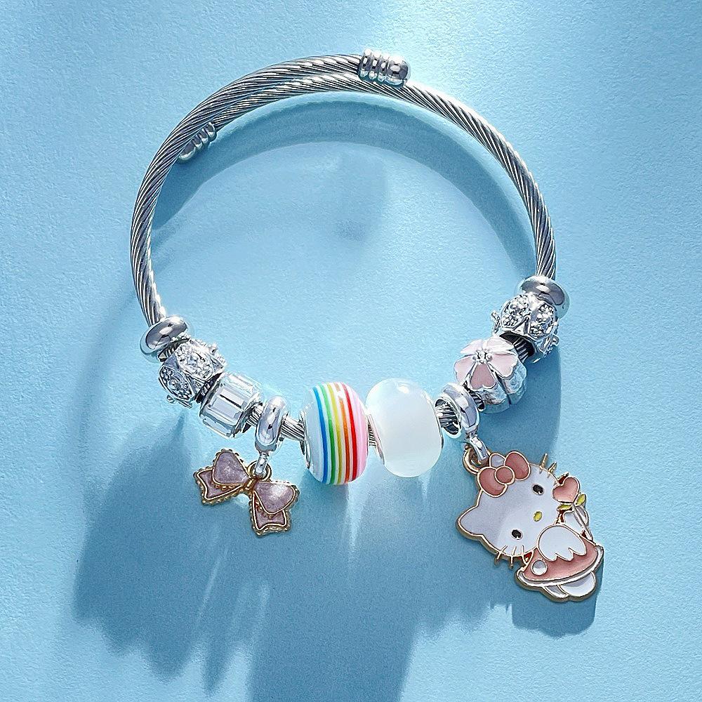 Hello Kitty Rosa Pandora Armband - Niedliches Cartoon-Katzen-Charme-Bügelarmband Schmuck
