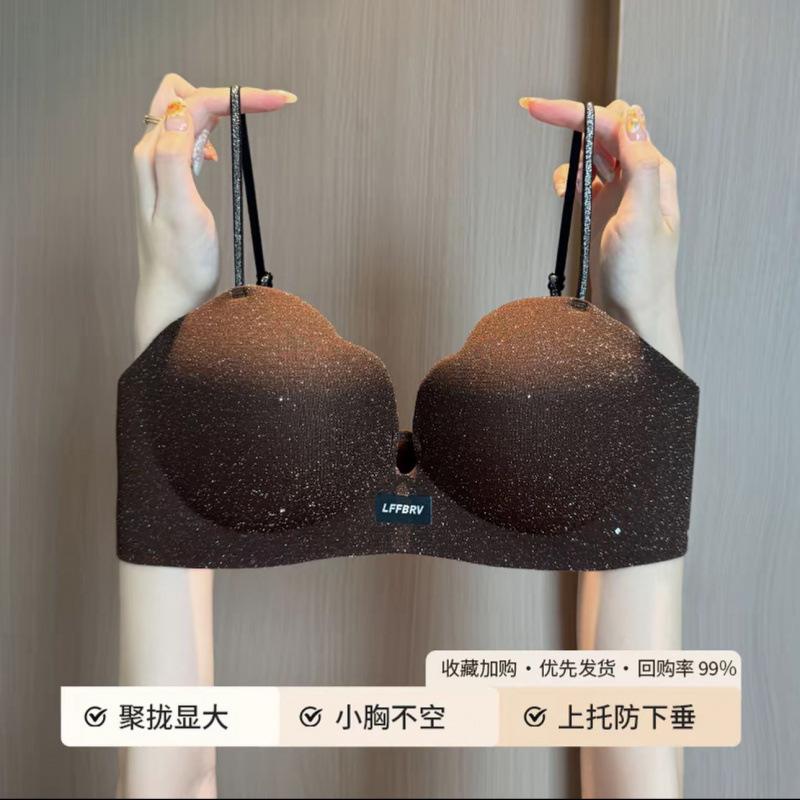 Flash drill small breasts gather and show large underwear women's soft support bright thin shoulder straps no steel ring close breast bra cover