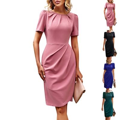 Modisches, gemütliches und sexy Damenkleid mit einfarbigem mittellangem Rock und Rundhalsausschnitt für den Sommer