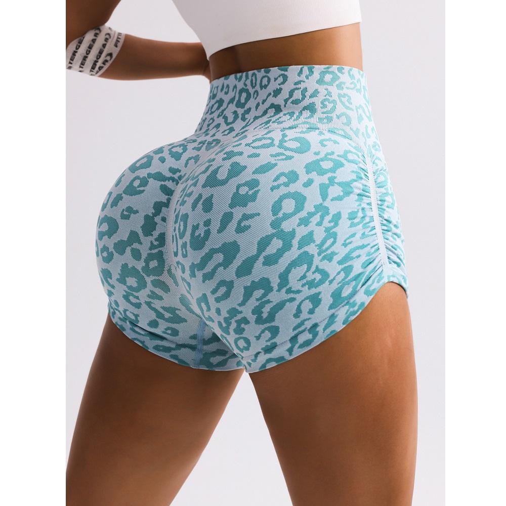 High Waist Slimming Yoga Shorts Women's Sport Running Fitness Shorts Tight Fitting Leopard Print Three-Quarter Length Outerwear