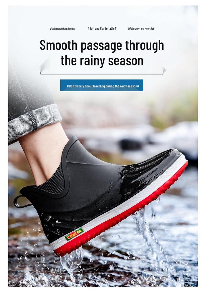 Men's Fashion Short Rain Boots - Waterproof, Non-slip, and Versatile for Outdoor, Kitchen, or Car Wash Use.