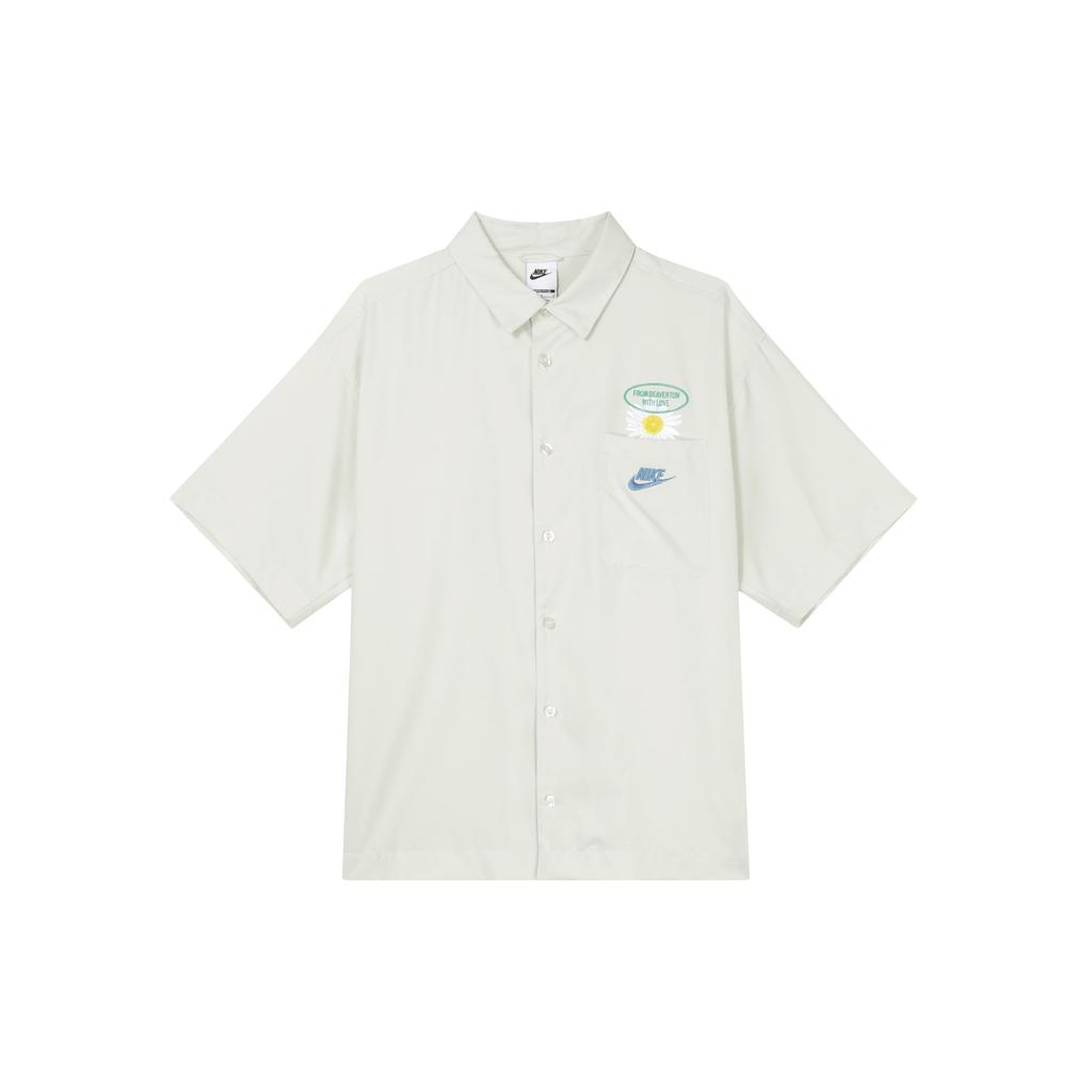 Nike Embroidered Logo Short Sleeve Button-Up Shirt Men Tops Light-Green HJ3956-091