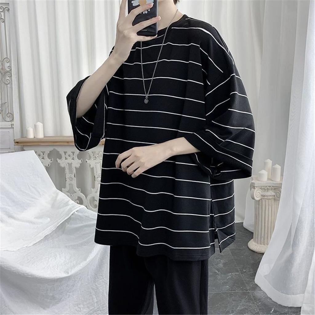 Summer Oversized T-Shirt Men Funny Harajuku T-shirt Streetwear Femme Striped Hip Hop Loose Half Sleeve T-Shirts Male