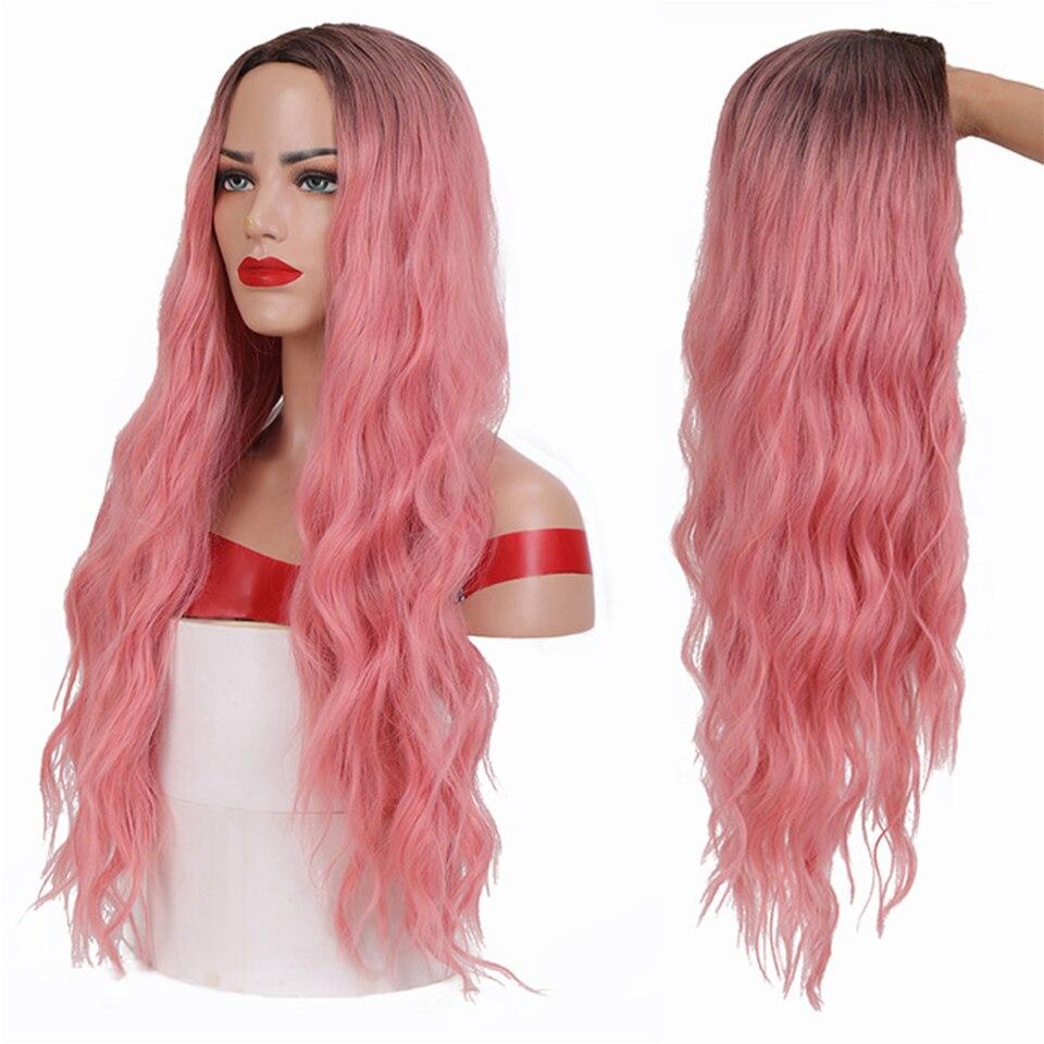 

LUPU Синтетичні перуки Термостійке волокно Середня частина Щоденні косплейні перуки для жінок Довге хвилясте омбре світле рожеве сріблясте волосся 70CM