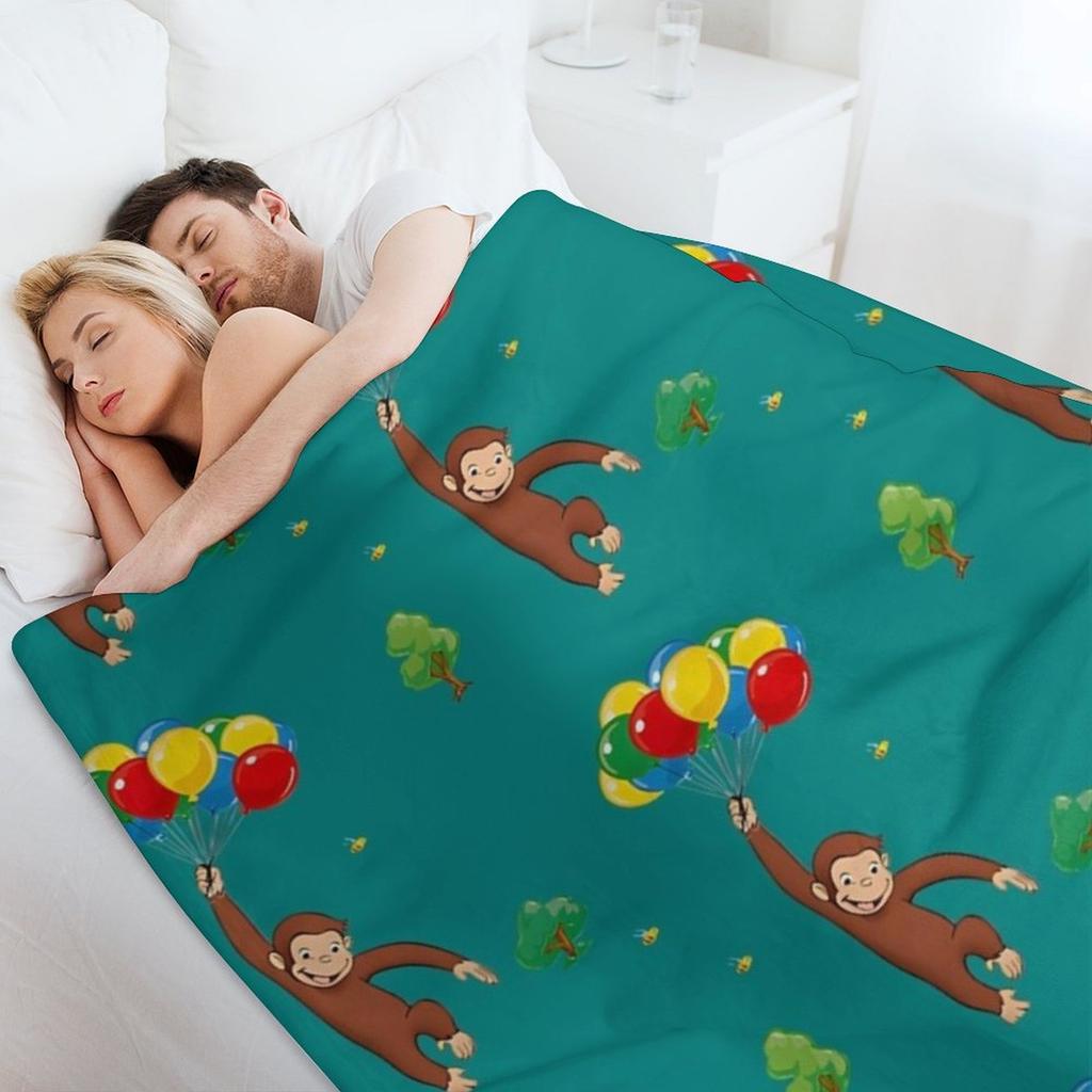 Balloon - Curious George Throw Blanket Summer Loose Funny Gift Soft Blankets