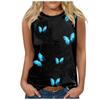 Women's butterfly 3D printed sleeveless T-shirt, round neck off shoulder casual vest, elegant Y2K sleeveless top, T-shirt, women's clothing