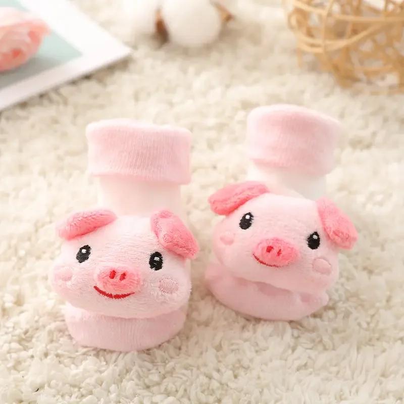 Baby Non-slip Floor Socks 3D Cartoon Doll Socks with Sound Bells for Newborn Infant Boys Girls Barefoot Shoes Kids Indoor Socks