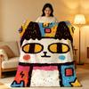 Art Graffiti Style Cat Throw High-Density Short Plush Blanket Soft Skin-Friendly for Sofa Nap Air-Conditioned Room