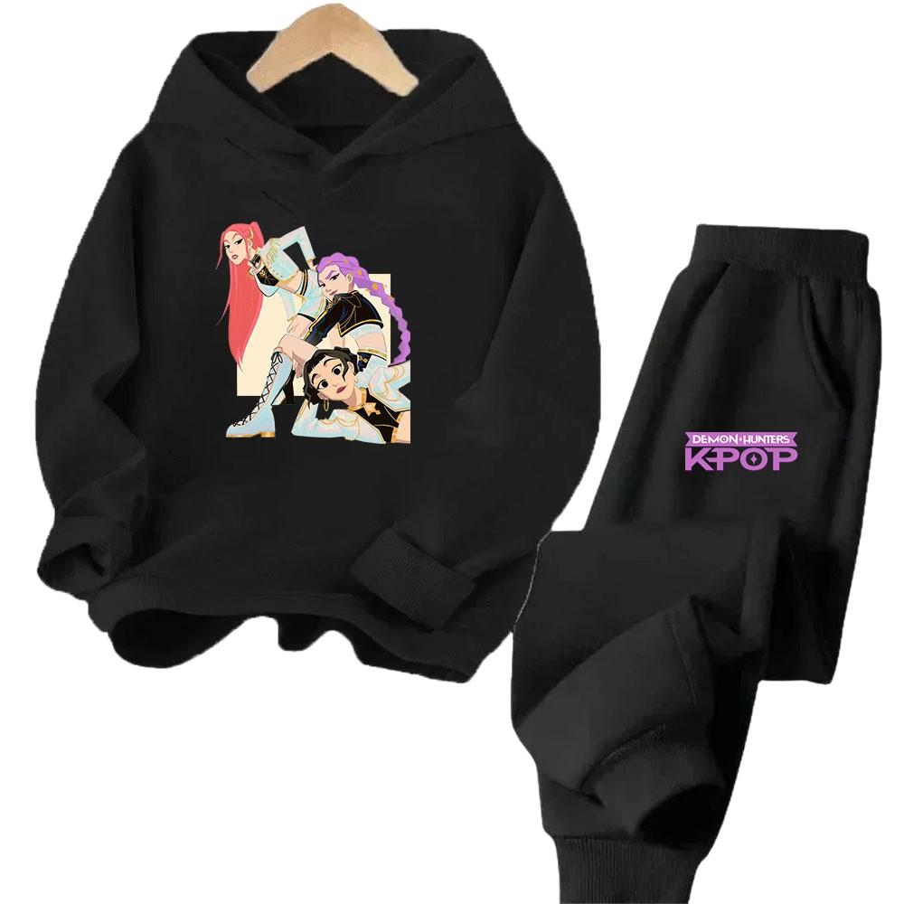 Kpop Witch Hunt Cartoon Fashion Boys Girls Casual Loose Printed Warm Comfortable Hoodie Pants Set