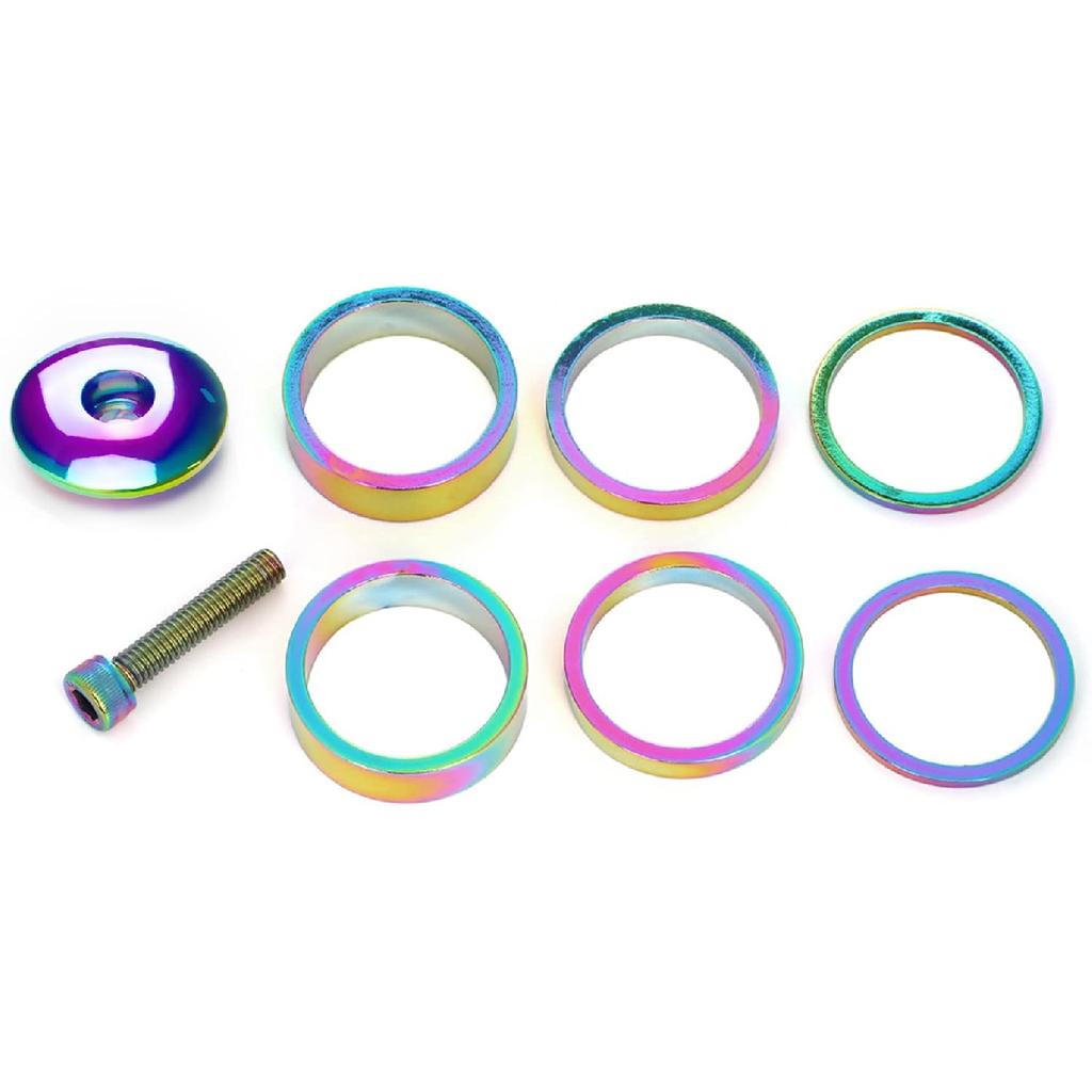 1 1/8 Inch Headset Spacer with Stem Top Cap Bolt Kit Rainbow 28.6mm Fork Tube Washer Cover