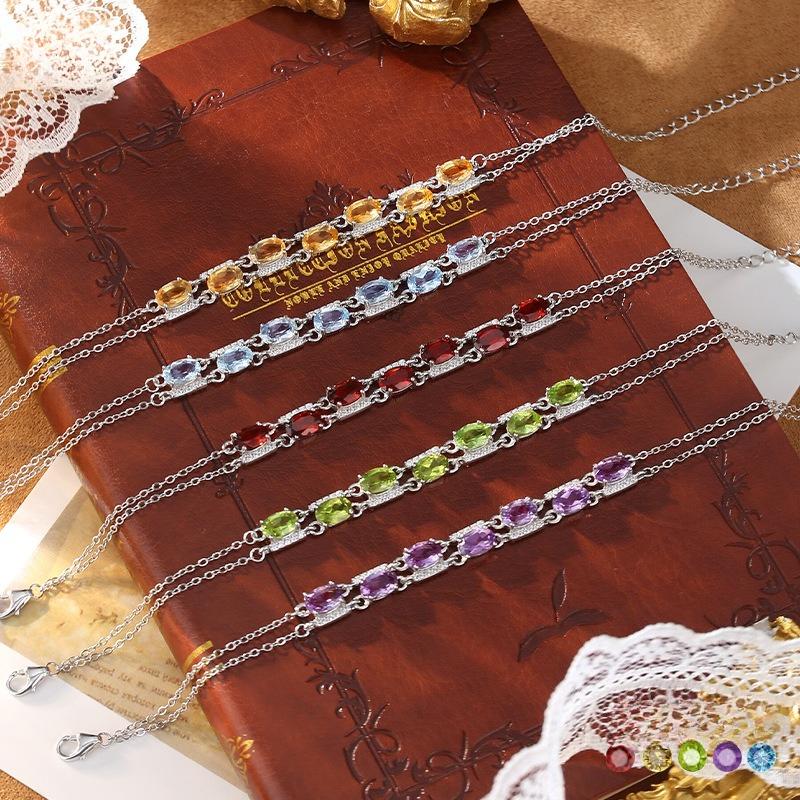 S925 sterling silver natural colored treasure bracelet, amethyst peridot multi-stone micro-inlaid light luxury jewelry gift