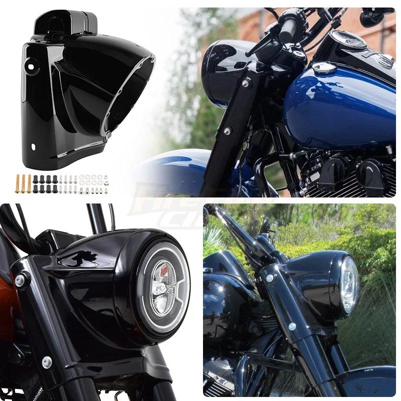 Motorcycle Cafe Racer 7inch Front Round Headlight Fairing Cover Bright Black Fits For Harley Touring Road King 2014-Up