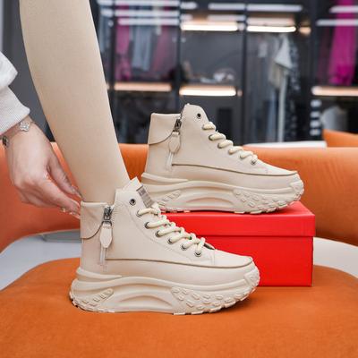 Autumn High Top Sports Thick Soled Shoes for Women Round Toe Shoes for Women Elevated Height Casual Board Shoes
