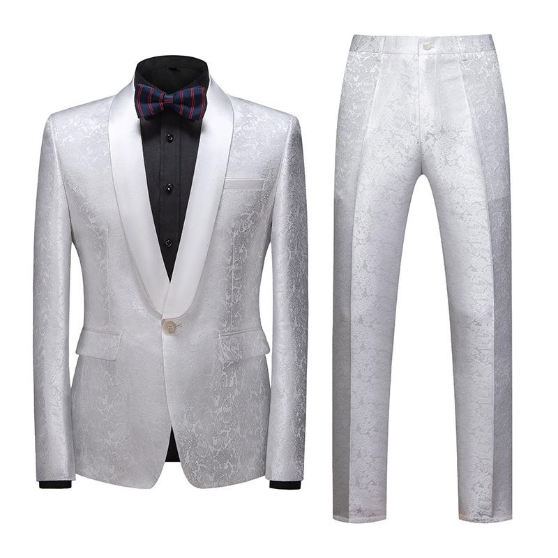 Men's Cross-border Hot-selling Jacquard Two-piece Evening & Business Casual Suit.