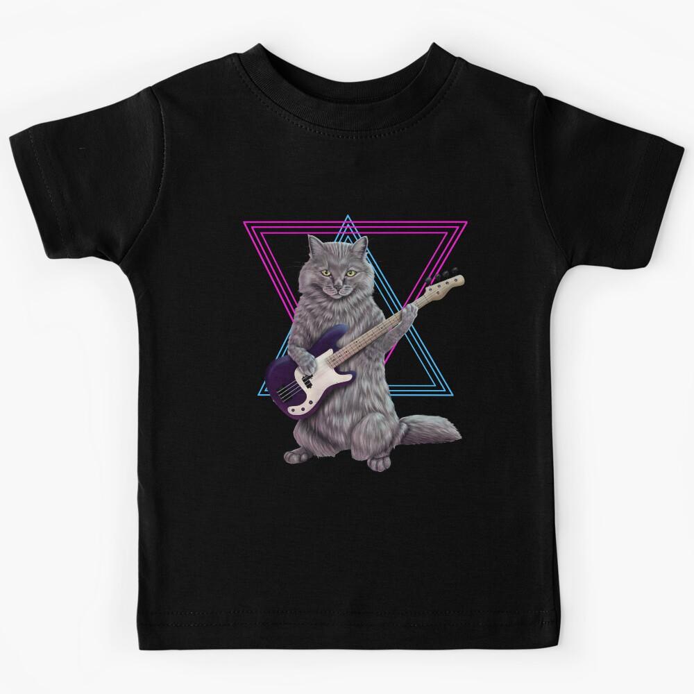 Bass Cat- Rock band kitty playing the bass guitar Kids T-Shirt 130