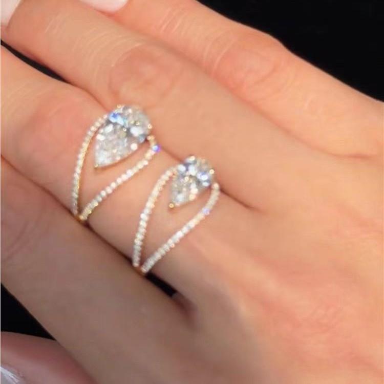Medieval flash silver full diamond teardrop ring retro atmosphere simple index finger ring fashion temperament versatile ring
