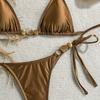 Women's bikini and new camisole triangle set, shiny brown swimsuit, two-piece push up swimsuit