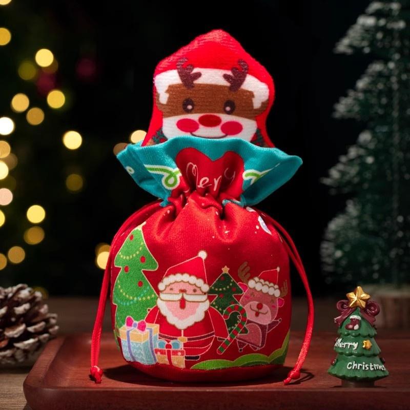 Red Leatherette Gift Bag with Gold Ornaments,Festive Gift Containers for Holiday Candies & Small Presents