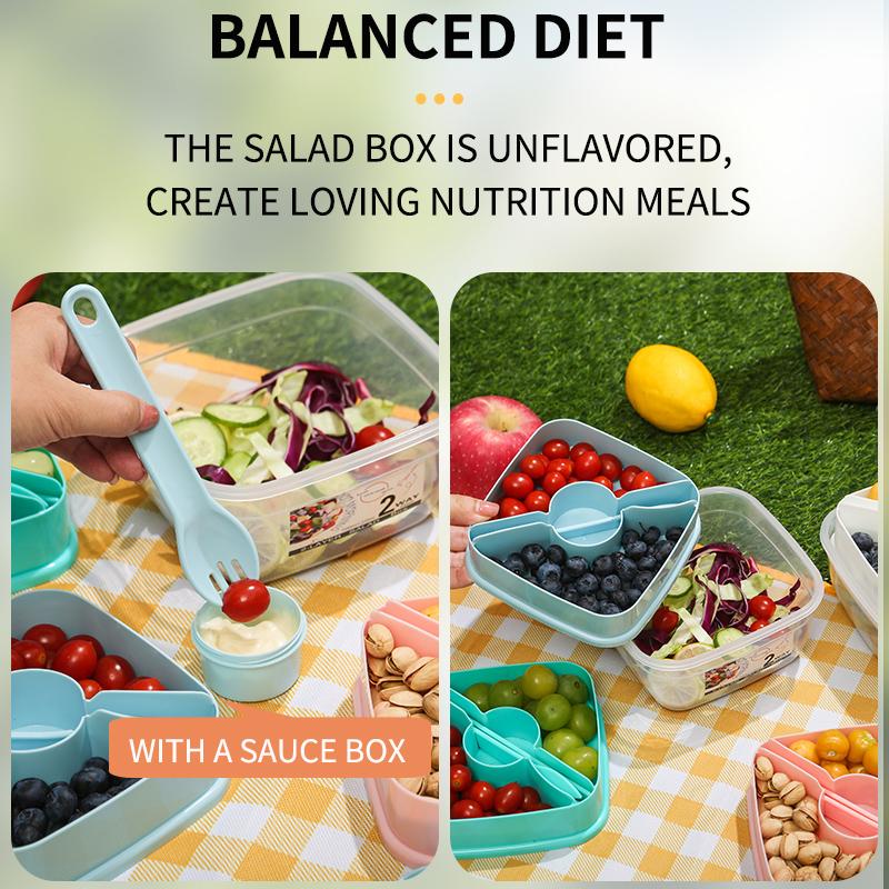 Přenosné 2vrstvé salátové misky s vidličkou 1300ml obědový box, uzavřené nepropustné bento boxy, opakovaně použitelný piknikový box, nádoba na potraviny