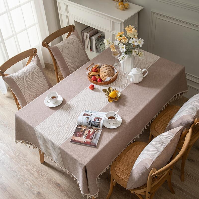 

Cloth Dad Spot Imitation Cotton And Linen Knitted Jacquard Big Wave Beige Fringed Rectangular Tablecloth Cover Tablecloth 140*140(590g)