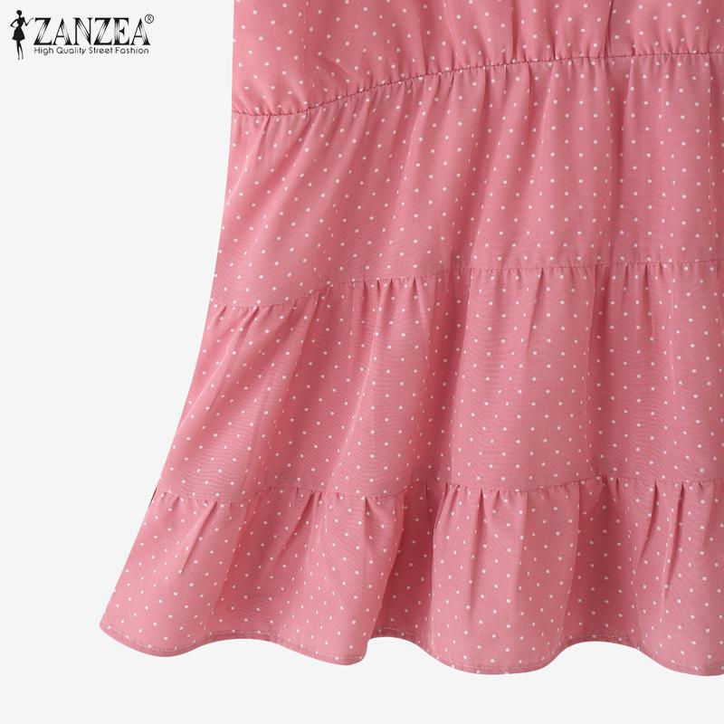 ZANZEA T-shirts d'été pour femmes à patchwork à pois décontractés à manches courtes