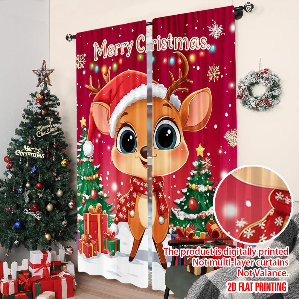 2pcs 2D flat printing Christmas Drapes Reindeer snowflakes 100% Polyester Without Electricity Family Party Decoration Perfect