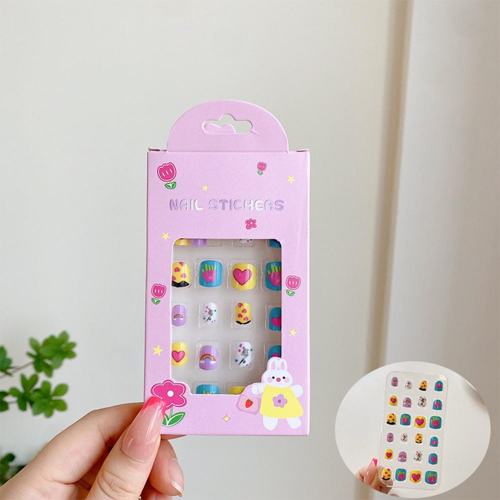 Kids Fake Nails Easy-to-apply Kids Nails Kawaii Kids Fake Nail Art Stickers Set Creative Diy Nail Kit for Fashionable Nail