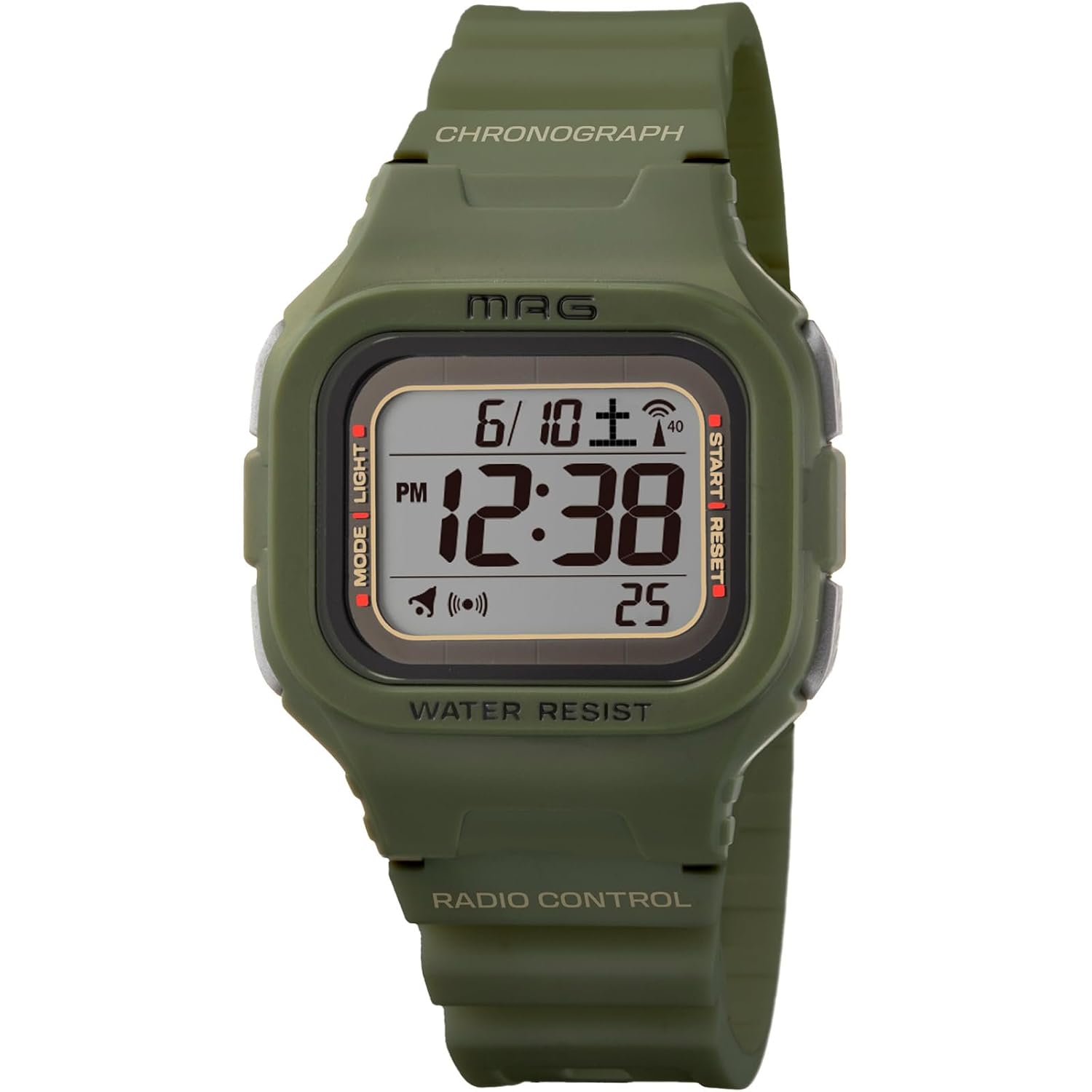 MAG watch digital radio solar dual power waterproof urethane belt slightly smaller suitable children MW-550A GR green