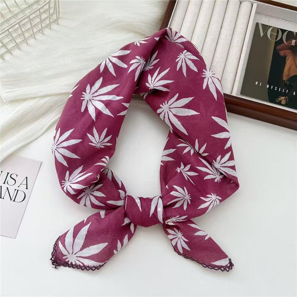 70 Printed Small Square Scarf Women'S Cotton And Linen Red Retro Silk Scarf Literary Small Fresh Triangular Decorative Scarf