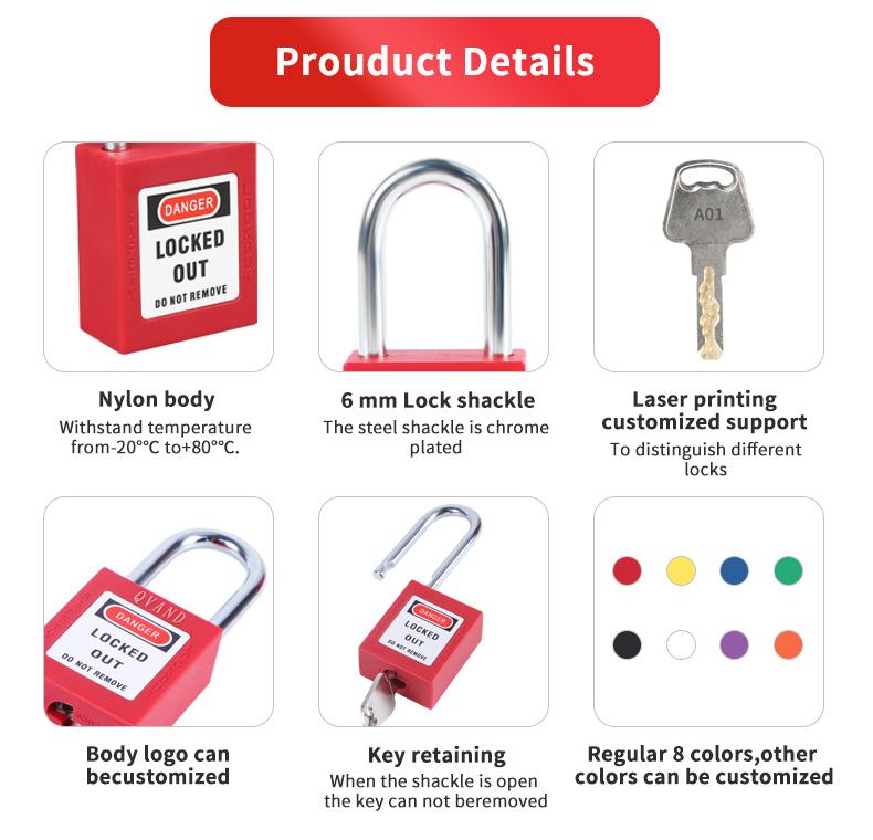 QVAND 38mm Heavy Duty Safety Padlock - Industrial Steel Shackle Lock with 2 Keys, Keyed Different for Equipment Lockout