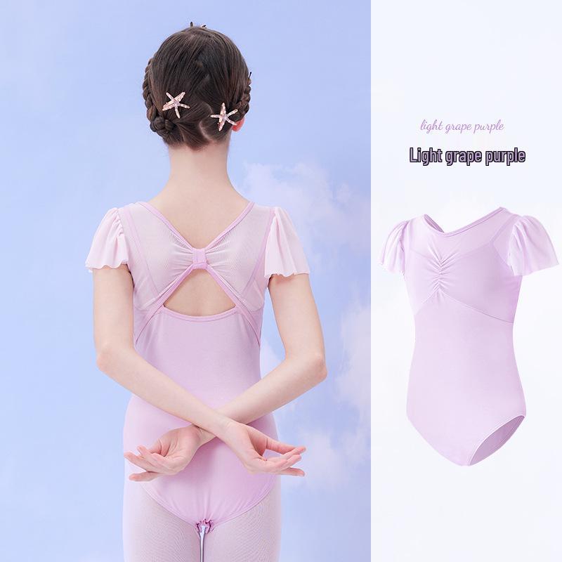 Kurzarm-Patchwork-Jumpsuit für Mädchen - Körperformendes Outfit für Ballett-Tanzbekleidung