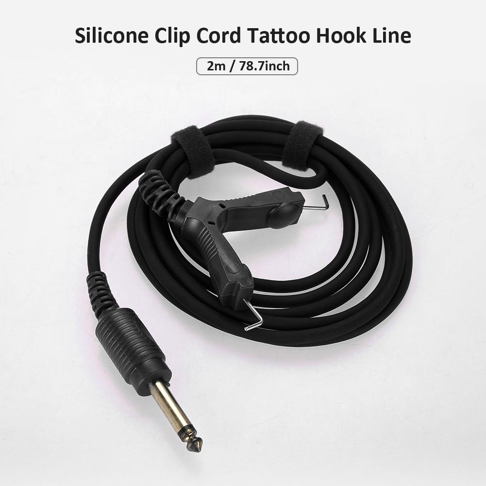 2m Tattoo Power Supply Silicone Clip Cord Tattoo Hook Line for Tattoo Machine (Black)