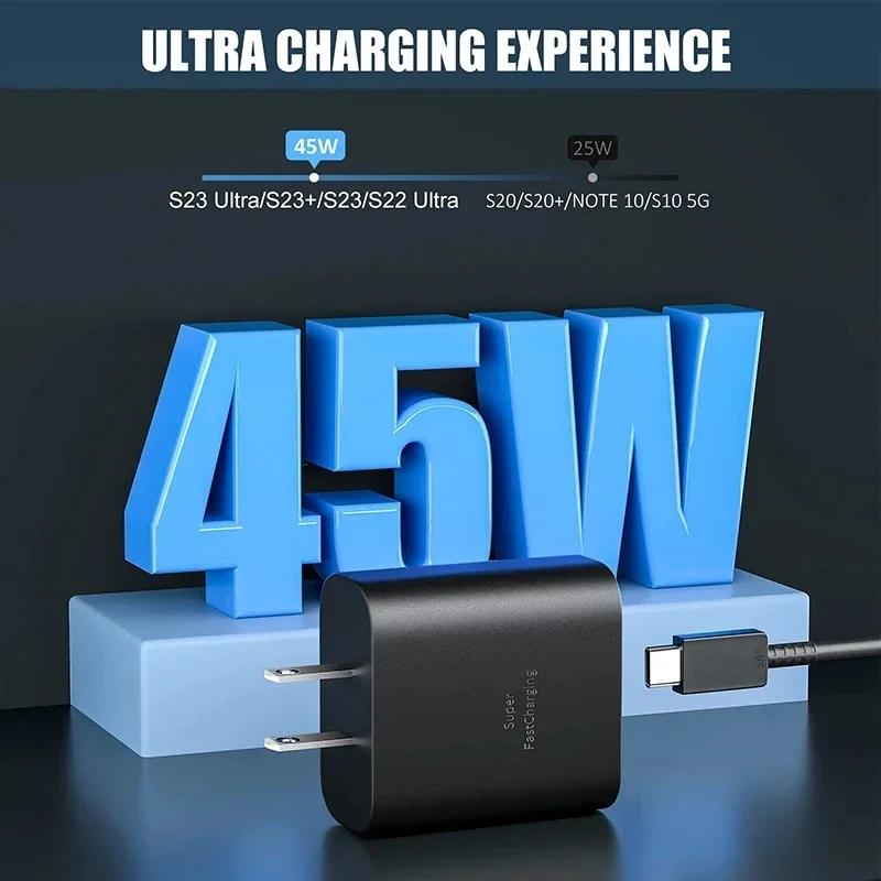 45W PD USB-C Fast Charger for Samsung S22 S23 S24 Note 20 A52 A53 A54 Z Flip 3 4 5 5A Type C Super Quick Charge Cable 1m 1.5m 2m