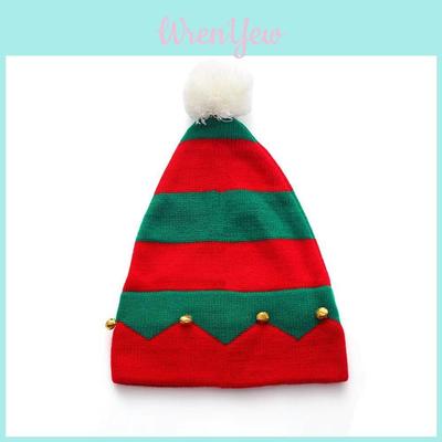Chapéu de Tricô Listrado de Natal para Adultos e Crianças com Sino Para Aquecimento de Inverno da Família