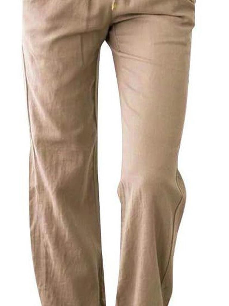 Summer Women's Clothing Solid Color Cotton Linen Drawstring Loose Casual Wide Leg Pants