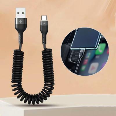 Pružinový teleskopický 100W 5A rychlonabíjecí datový kabel typu C USB Micro autonabíječka pro iPhone 13 14 Pro Sumsung Xiaomi POCO