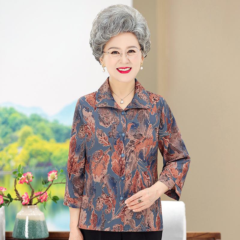 

2026 Summer Collection for Women: Retro Lapel Blouse, Three-Quarter Sleeves, Loose Fit Top for Middle-Aged & Elderly XL (90-105 jin) синій