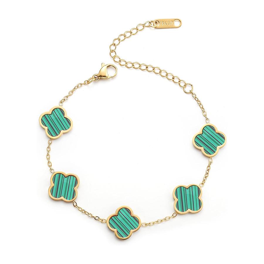 18K Gold Plated Four-Leaf Clover Bracelet with Mother-of-Pearl, Titanium Steel Jewelry Piece, Double-Sided Smooth Surface