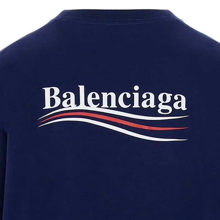 Balenciaga Drop Shoulder Sleeve T Shirt Women's Dark Blue Loose Fit 641655TIV521195