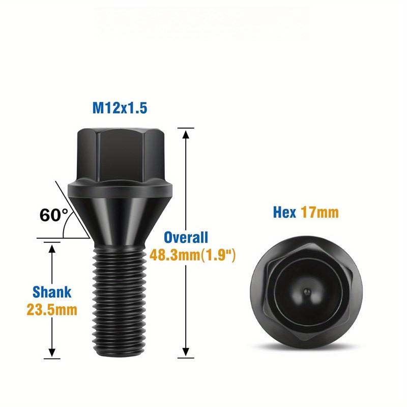 20Pcs 12x1.5 Lug Bolts for BMW E46 E90 E39 E60 E53 325i 12mmx1.5 Wheel Studs 28mm Shank for 320i 325i 328i 525i 528i Wheel Bolts
